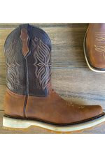 Load image into Gallery viewer, Cactus Country Men’s Brown and Dark Brown Square Toe Work Boots
