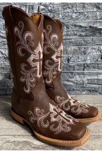 Cactus Country Women's Pink Cross Inlay Boots