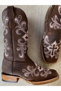Cactus Country Women's Pink Cross Inlay Boots