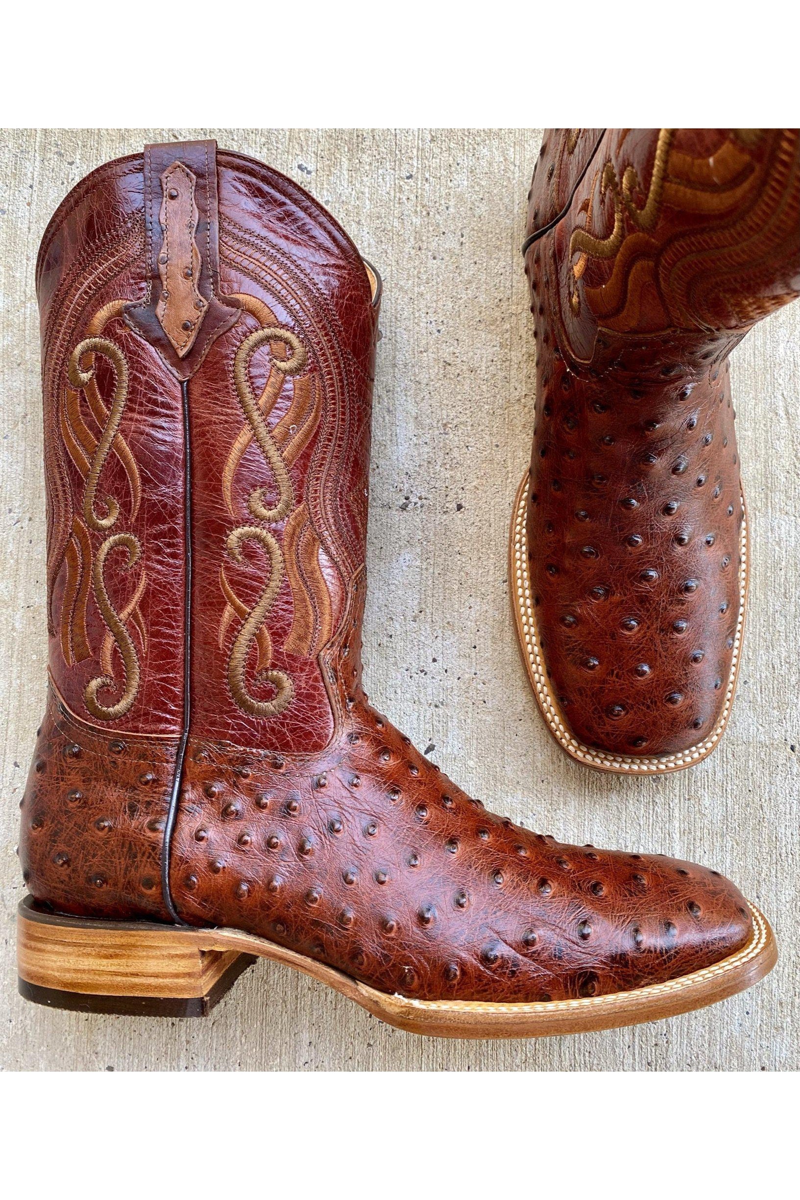 Cactus Exotic Men’s Red Ostrich Boots Square Toe