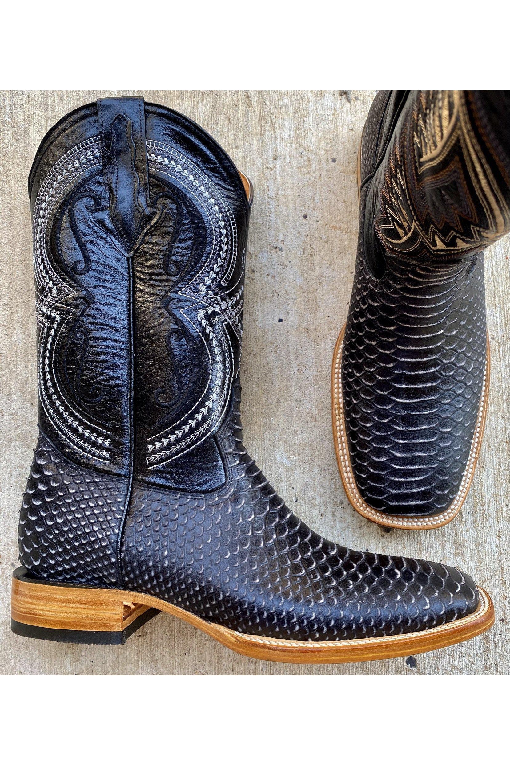 Cactus Exotic Men's Black Python Boots
