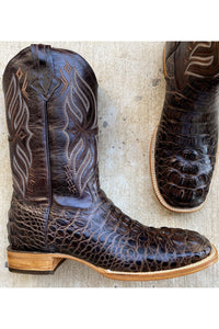 Cactus Exotic Men's Chocolate Dark Brown Caiman Belly Boots