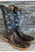 Load image into Gallery viewer, Cactus Exotic Men&#39;s Chocolate Brown Blue Caiman Belly Boots
