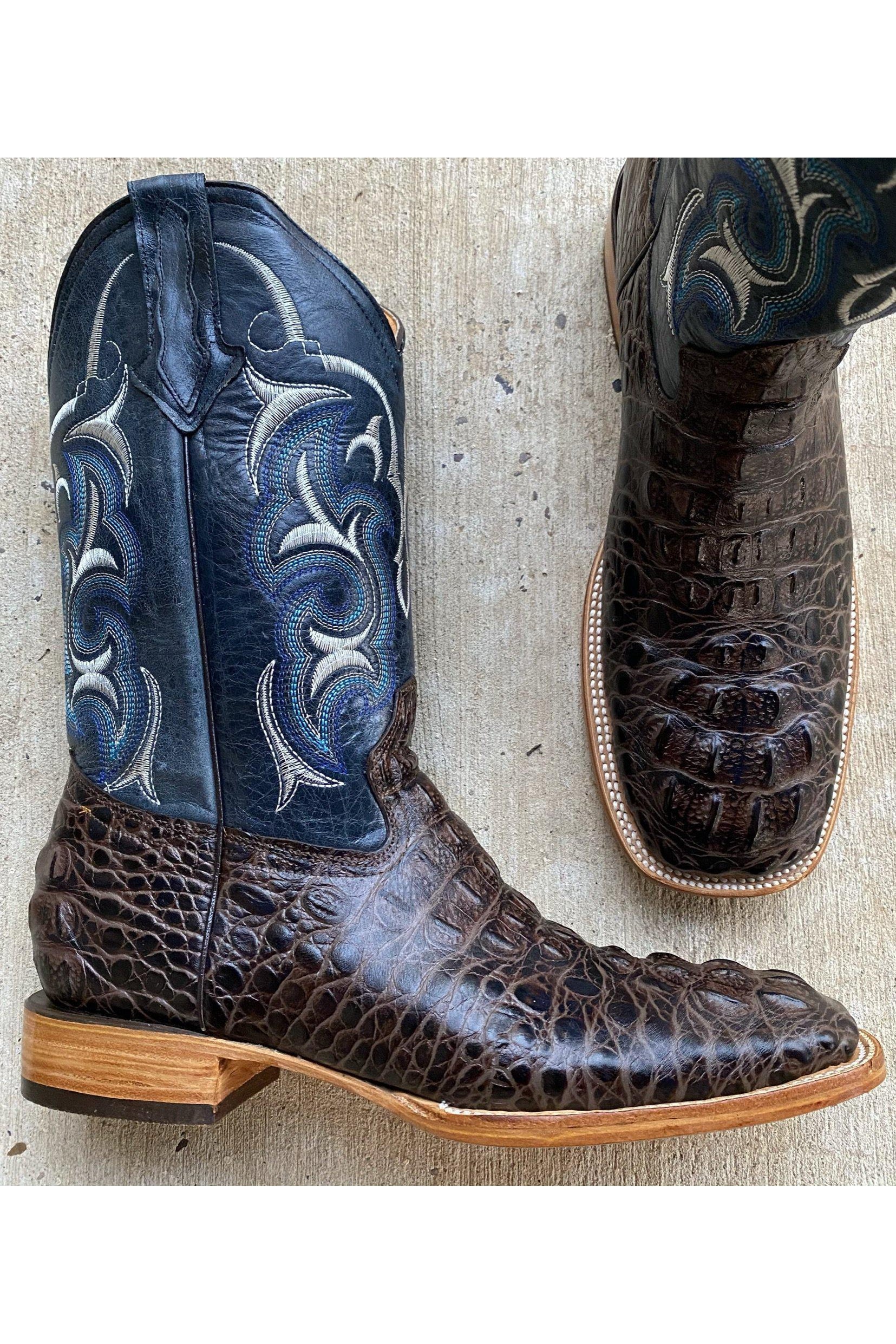 Cactus Exotic Men's Chocolate Brown Blue Caiman Belly Boots