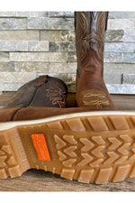 Load image into Gallery viewer, Cactus Country Men’s Brown and Dark Brown Square Toe Work Boots
