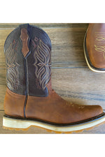 Load image into Gallery viewer, Cactus Country Men’s Brown and Dark Brown Square Toe Work Boots

