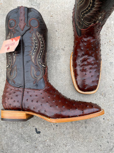 Cactus Exotic Men's Brown Ostrich Boots Square Toe