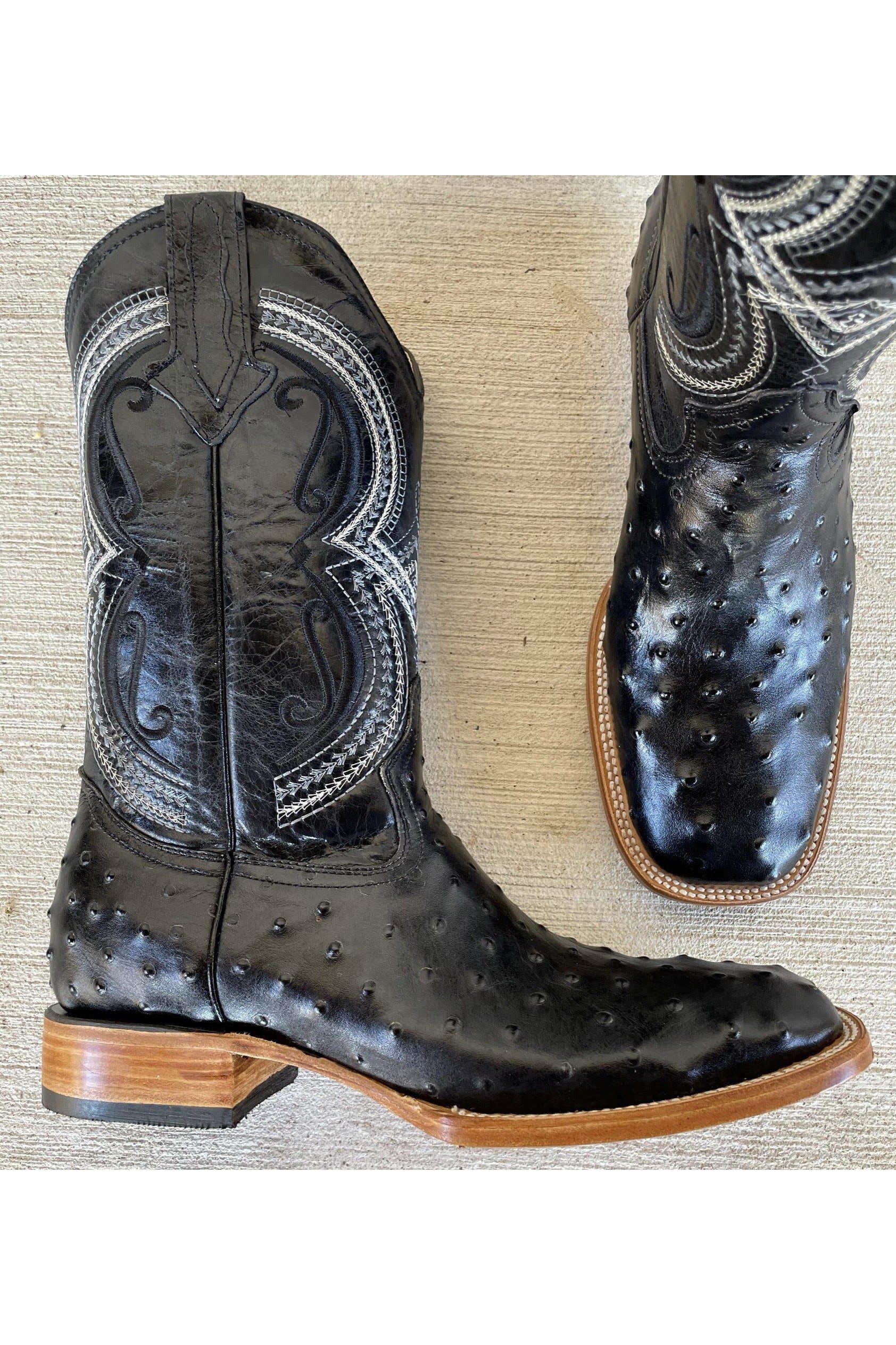 Cactus Exotic Men's Black Ostrich Boots Square Toe