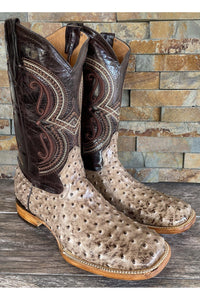 Cactus Exotic Men's Gray Ostrich Boots Square Toe