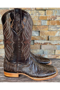 Cactus Men’s Hand Tooled Dark Brown Cuero Boots