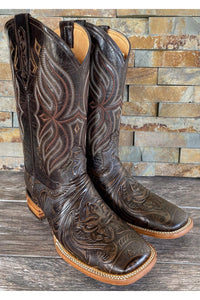 Cactus Men’s Hand Tooled Dark Brown Cuero Boots