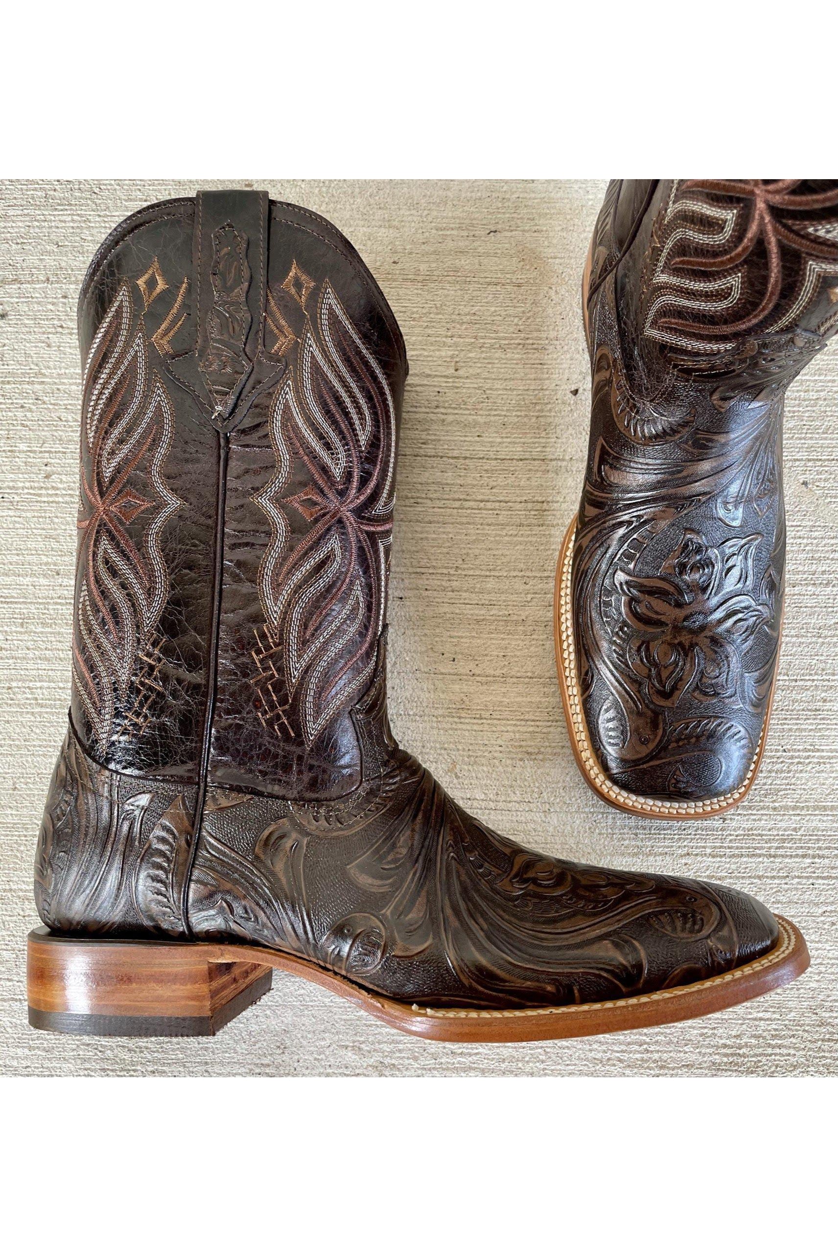 Cactus Men’s Hand Tooled Dark Brown Cuero Boots