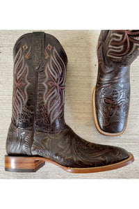 Cactus Men’s Hand Tooled Dark Brown Cuero Boots